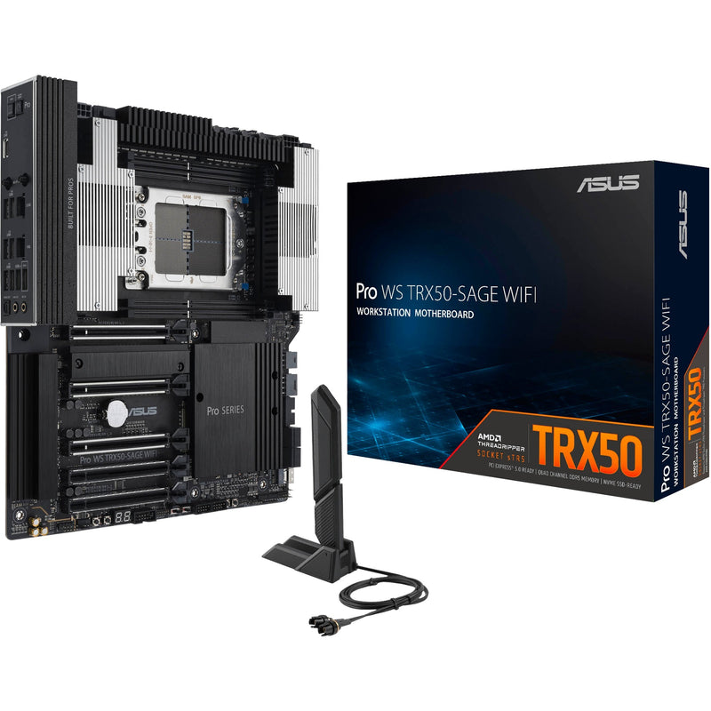 Afbeelding laden in galerijviewer, Asus pro ws trx50-sage wifi socket str5 moederbord (zwart grijs, raid, 10gb-lan, 2.5gb-lan, wi-fi 7, bt, sound, ceb)
