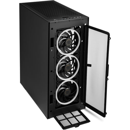 Sharkoon rev300 midi tower behuizing (zwart | 4x usb-a | 1x usb-c | rgb | tempered glass)