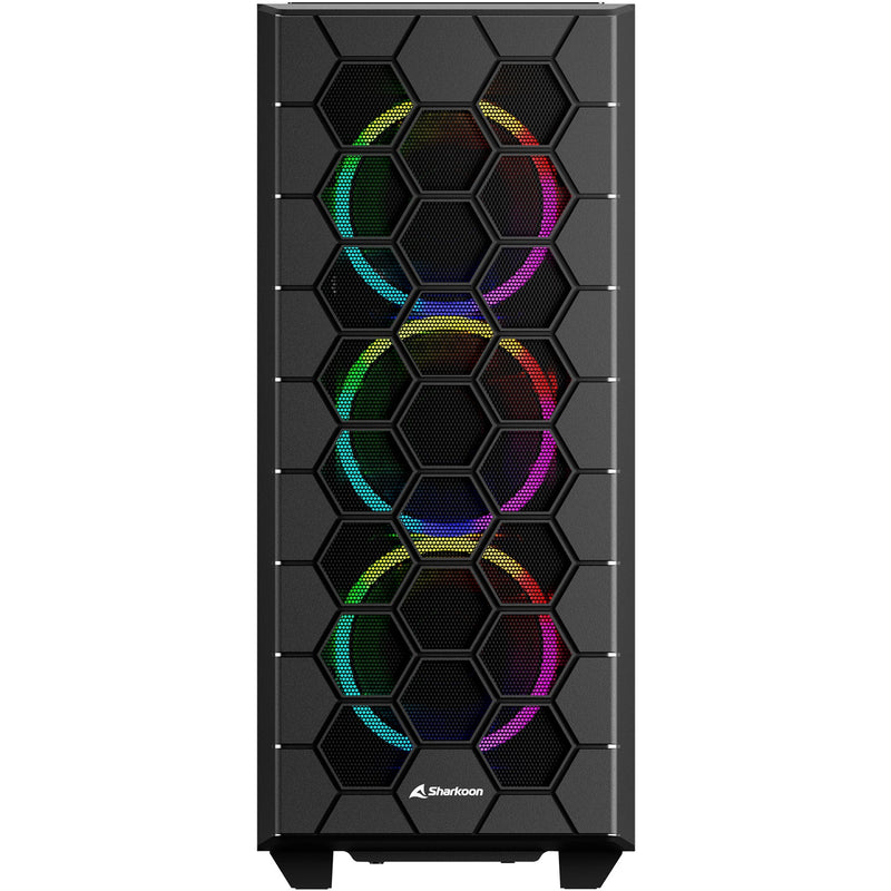 Afbeelding laden in galerijviewer, Sharkoon rgb hex midi tower behuizing (zwart | 2x usb-a | 1x usb-c | rgb | tempered glass)
