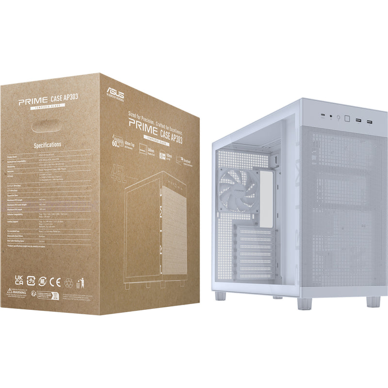 Afbeelding laden in galerijviewer, Asus prime ap303 - tempered glass panel midi tower behuizing (wit | 2x usb-a | 1x usb-c | tempered glass)
