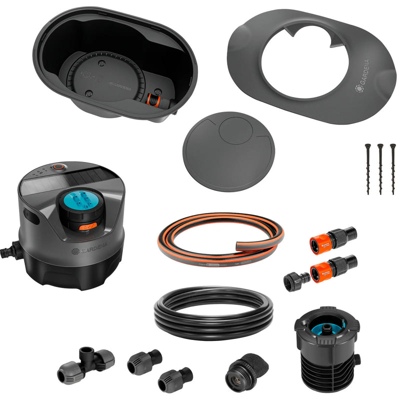 Afbeelding laden in galerijviewer, Gardena complete set pipeline irrigatiesysteem aquaprecise op zonne-energie voor gazon sprinklersysteem (grijs turquoise)
