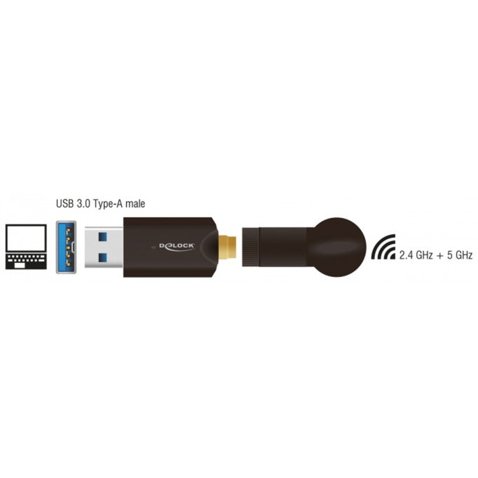 Afbeelding laden in galerijviewer, Delock usb 3.0 dualband wlan stick antenne (zwart)
