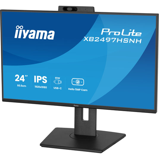 Iiyama prolite xb2497hsnh-b1 23.8 monitor (zwart, hdmi, displayport, lan, audio, usb-c, webcam)