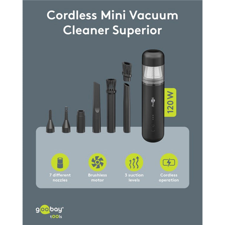 Afbeelding laden in galerijviewer, Goobay cordless mini vacuum cleaner superior handstofzuiger (zwart)
