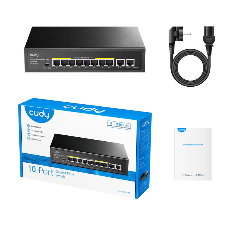 Afbeelding laden in galerijviewer, Cudy 8-gbe poe+ switch with 2 uplink gbe (zwart)
