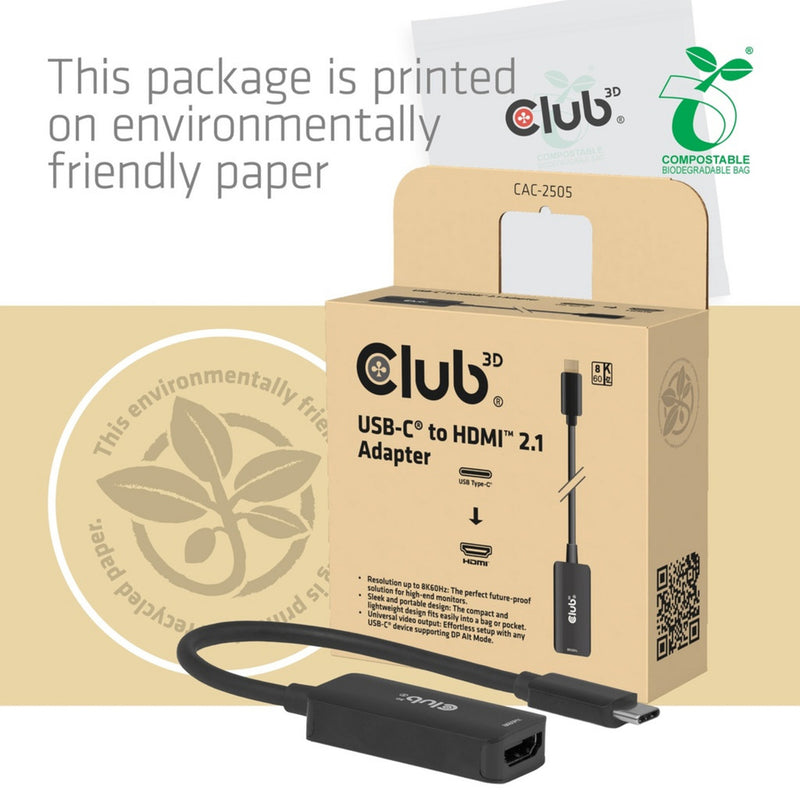 Afbeelding laden in galerijviewer, Club 3d cac-2505 usb-c naar hdmi 2.1 adapter 8k60hz (zwart)
