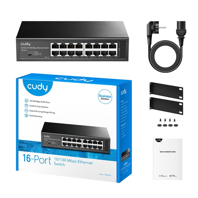 Afbeelding laden in galerijviewer, Cudy 16-port 10 100 mbps ethernet switch (zwart)

