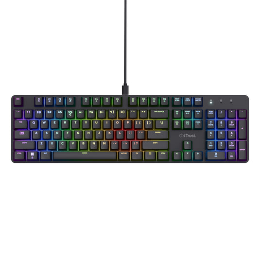 Trust gxt 871 zora mechanisch gaming toetsenbord (zwart, us lay-out (qwerty), huano red, 100%, rgb)