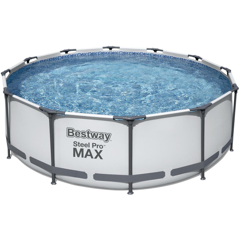 Afbeelding laden in galerijviewer, Bestway zwembad steel pro max set rond 366x100 (lichtgrijs, incl. filterpomp (220-240v) + ladder)
