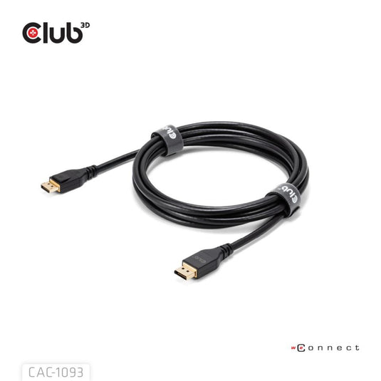 Club 3d displayport 2.1 vesa dp54 gecertificeerde kabel male-male (zwart, 3 meter, 4k 240hz, 8k 120hz, 54gbps)