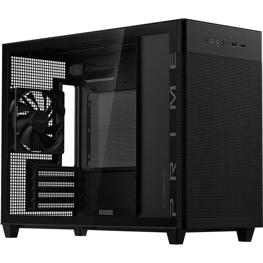 Asus prime ap201 mini tower behuizing (zwart | 2x usb-a | 1x usb-c | tempered glass)