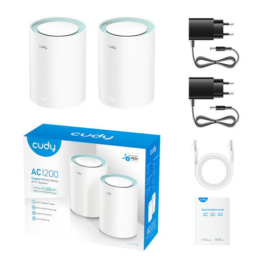 Cudy ac1200 gigabit mesh wi-fi system (2-pack) mesh router (wit)
