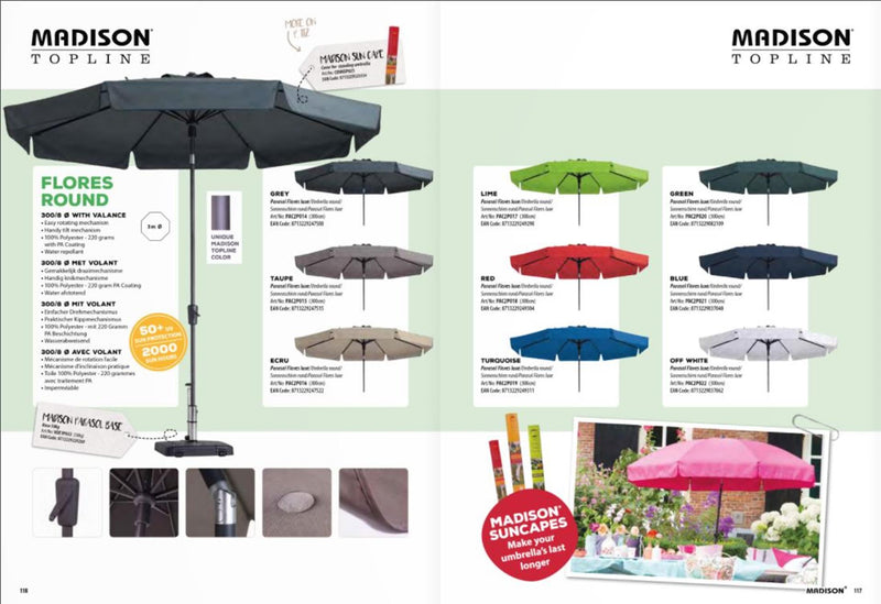 Afbeelding laden in galerijviewer, Madison parasol flores 300 8,draaisysteem+volant grijs
