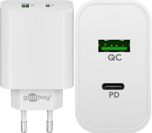Afbeelding laden in galerijviewer, Enzo goobay usb + usb-c snellader 45w wit - 9550194
