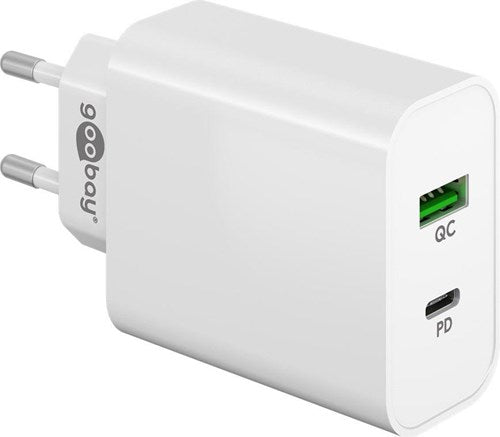 Afbeelding laden in galerijviewer, Enzo goobay usb + usb-c snellader 45w wit - 9550194
