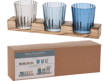Home styling theelichthouderset glas op houten plank