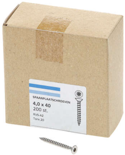 Afbeelding laden in galerijviewer, Hoenderdaal fasteners hoenderdaal spaanplaatschroef rvs-a2 platkop voldraad torx tx20 4.0x40 | 200 stuks - 0206.30.25603
