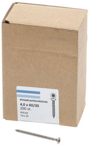 Hoenderdaal fasteners hoenderdaal spaanplaatschroef rvs-a2 platkop voldraad torx tx20 4.0x60 | 200 stuks - 0206.30.26003