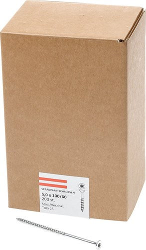 Afbeelding laden in galerijviewer, Hoenderdaal fasteners hoenderdaal spaanplaatschroef verzinkt platkop deeldraad torx tx25 5.0x100 60 | 200 stuks - 0206.01.42601
