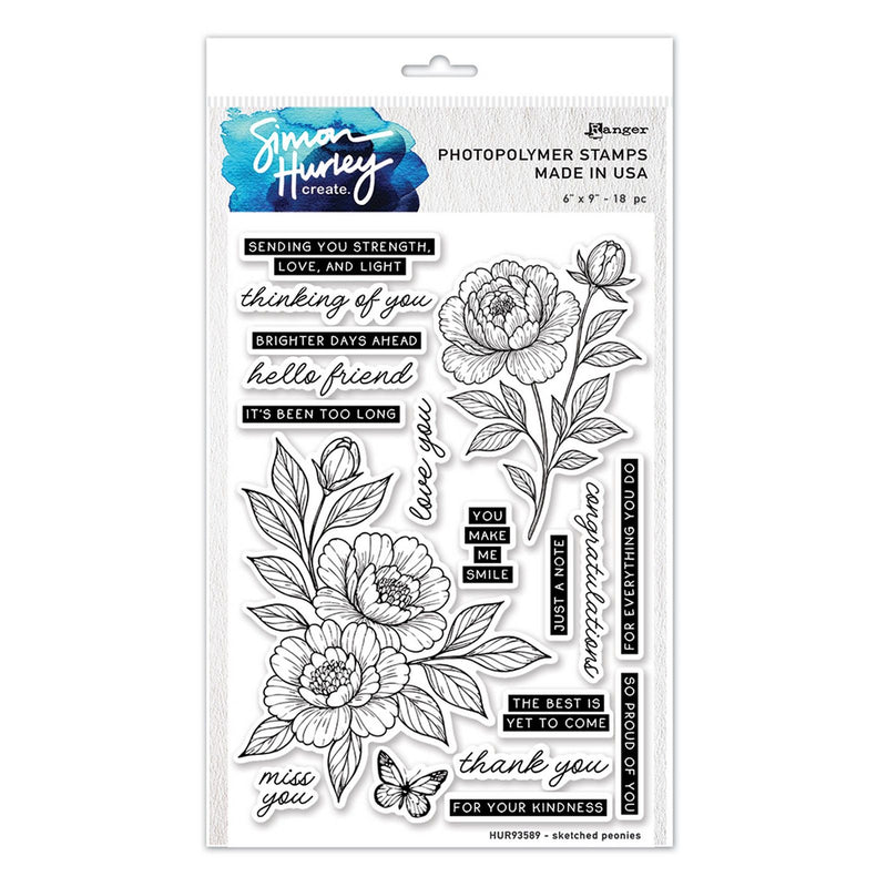 Afbeelding laden in galerijviewer, Ranger ink ranger • simon hurley create. photopolymer stamps sketched peonies
