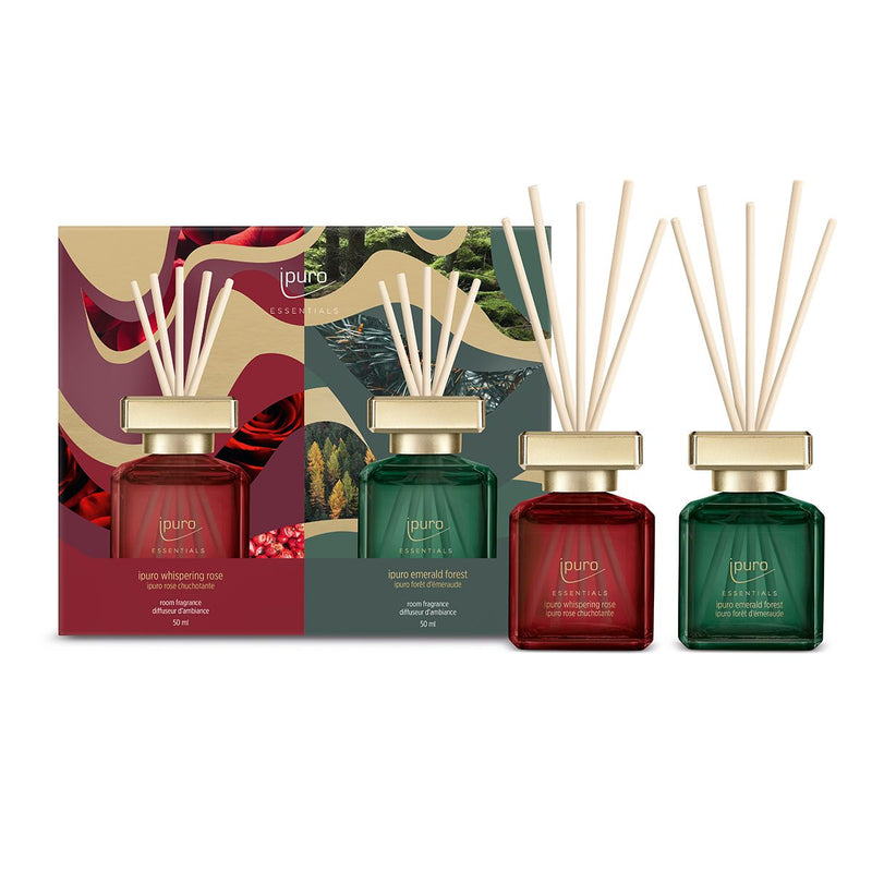 Afbeelding laden in galerijviewer, Ipuro geurdiffuserset whispering rose emerald forest 2x50ml
