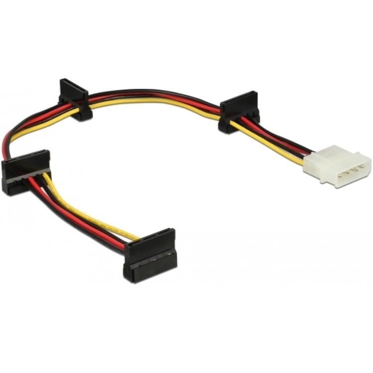 Afbeelding laden in galerijviewer, Delock kabelvoeding molex 4-pins stekker > 4x sata 15-pins adapter (zwart rood, 0,4 meter)
