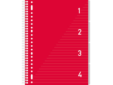Kangaro 4 in 1 schrijfblok a4, gelinieerd rood met tabs