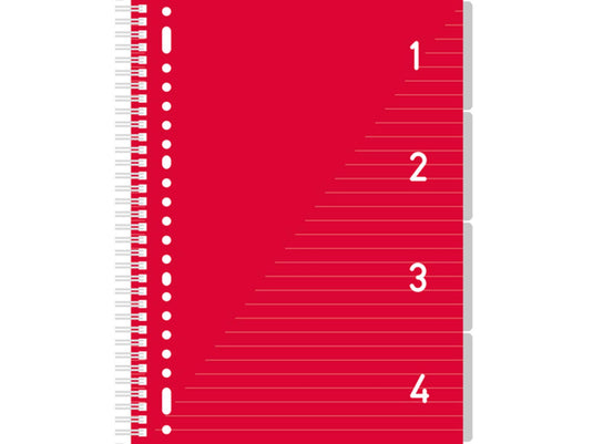 Kangaro 4 in 1 schrijfblok a4, gelinieerd rood met tabs