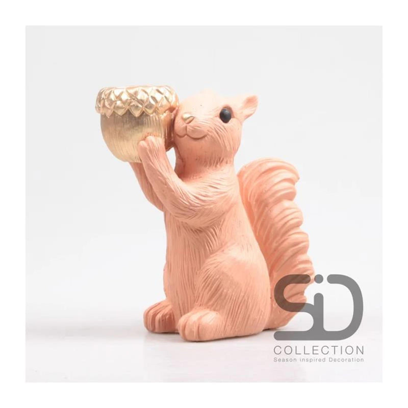 Afbeelding laden in galerijviewer, Season inspired decoration eekhoorn met waxinehouder 18x10,5x20,5cm beigerood
