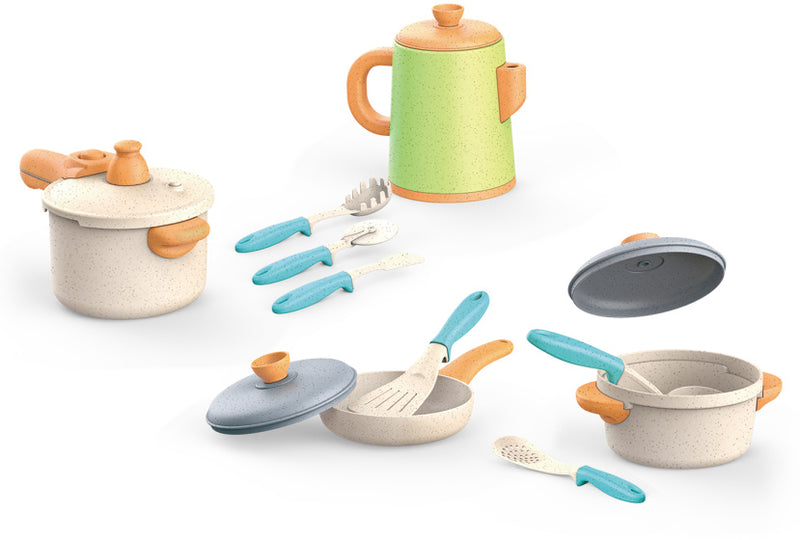 Afbeelding laden in galerijviewer, Kitchen toys kookgerei keukenaccessoires speelset gerecycled
