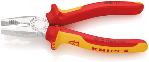 Afbeelding laden in galerijviewer, Knipex kombitang geïsoleerd | meer-componentengrepen | vde-getest | verchroomd | lengte 180 mm | zelfbedieningskaart blister - 03 06 180 sb
