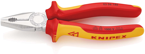 Afbeelding laden in galerijviewer, Knipex kombitang geïsoleerd | meer-componentengrepen | vde-getest | verchroomd | lengte 180 mm | zelfbedieningskaart blister - 03 06 180 sb
