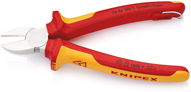 Knipex zijsnijtang | 180 mm lengte | geïsoleerd | meercomponenten-omhullingen | vde-goedgekeurd | geïntegreerde bescherming - 70 06 180 t bk