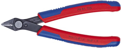 Knipex electronic super knips 78 81 125 elektronica-tang (rood blauw, verbinding met roestvrij stalen klinknagel, draadklem)