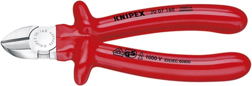 Knipex zijsnijtang verchroomd dompelisolatie, vde-getest 160 mm - 7007160