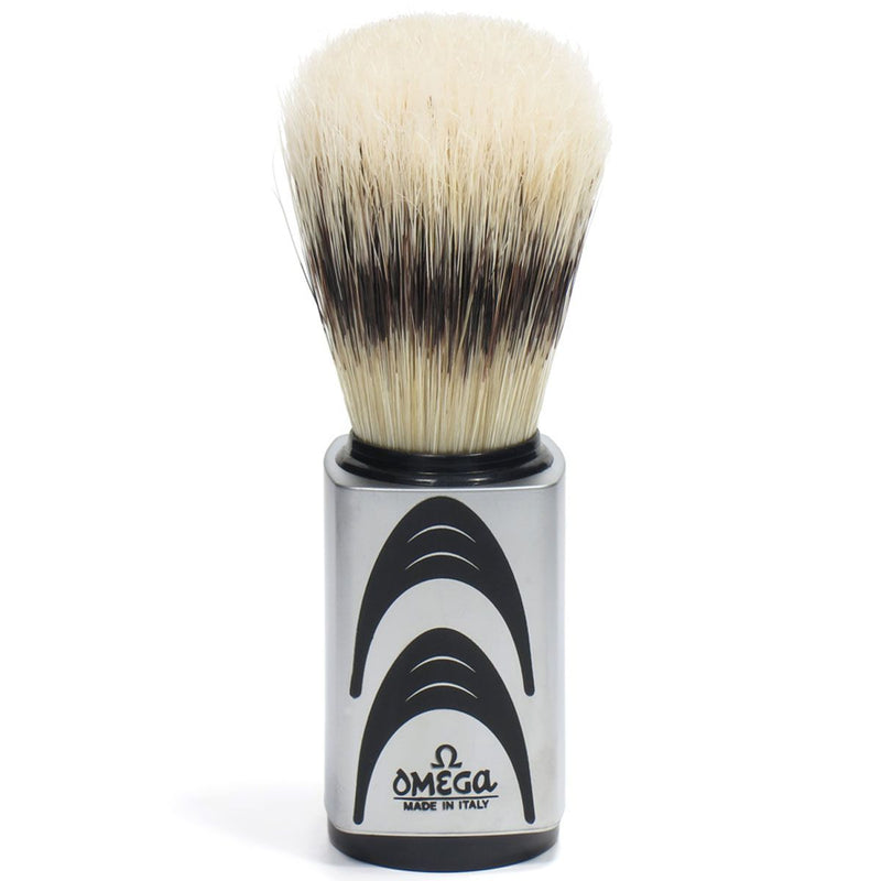 Afbeelding laden in galerijviewer, Omega scheerkwast hi-brush varkenshaar met dassenhaareffect grijs handvat + standaard 11,5cm
