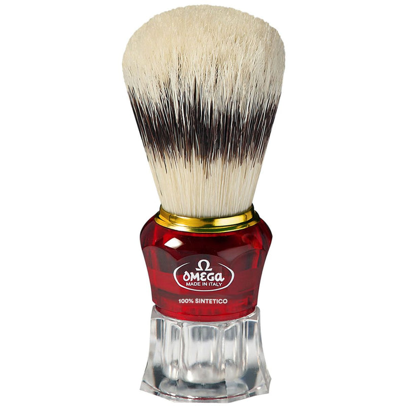 Afbeelding laden in galerijviewer, Omega scheerkwast hi-brush synthetisch haar met dassenhaareffect rood transparant handvat 11cm
