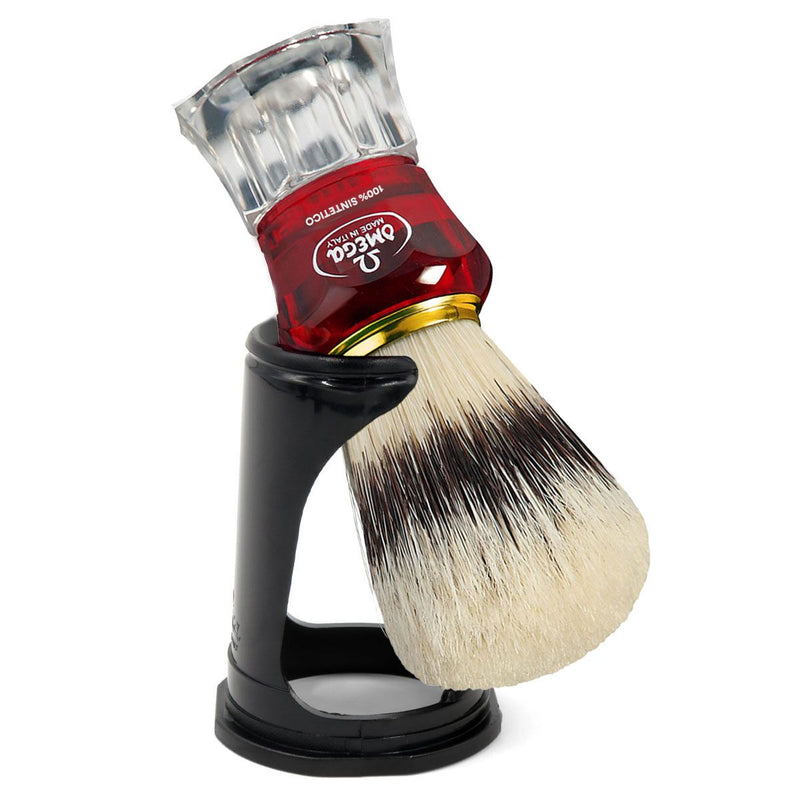 Afbeelding laden in galerijviewer, Omega scheerkwast hi-brush synthetisch haar met dassenhaareffect rood transparant handvat 11cm
