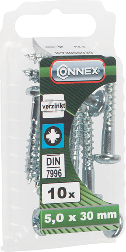 Afbeelding laden in galerijviewer, Connex houtschroef bolk 5.0x30 10st vz - ky3055030
