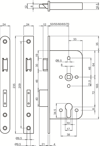 Afbeelding laden in galerijviewer, Lips 2422 veiligheidsdeurslot | skg** | dm65mm | pc72mm | krukgat 8mm | voorplaat rvs 24x235mm rechthoekig | dr 1+3 2+4 - 7266603
