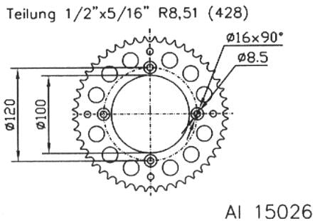 Esjot chain wheel 428 50z alu silver