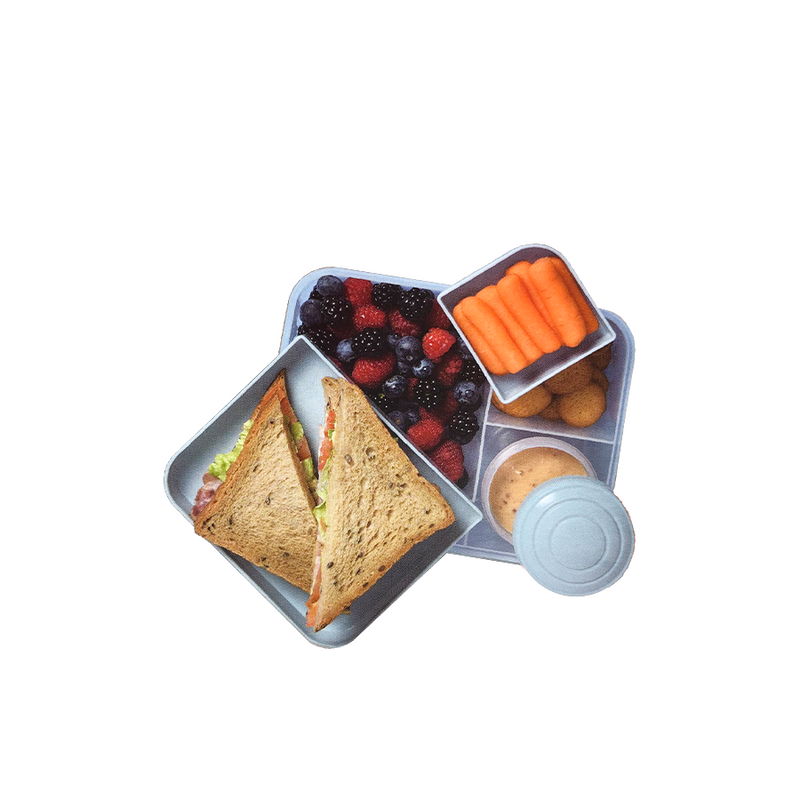 Afbeelding laden in galerijviewer, Lunchbox met dressing beker en 2 trays blue
