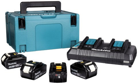 Afbeelding laden in galerijviewer, Makita accessoires 18v li-ion accu starterset 197626-8 (4x bl1850b 5.0ah) + duolader dc18rd in mbox - 197626-8
