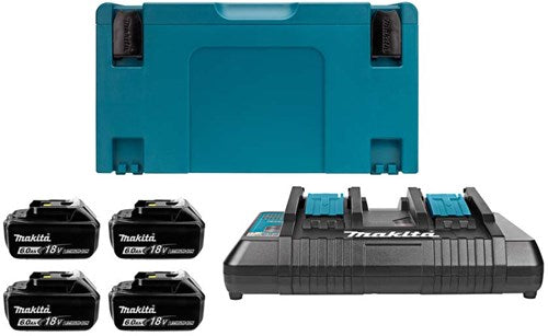 Afbeelding laden in galerijviewer, Makita accessoires 18v li-ion accu starterset 198091-4 (4x bl1860b 6.0ah) + duolader dc18rd in mbox - 198091-4
