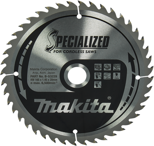 Makita cirkelzaagblad voor hout | specialized | ø 165mm asgat 20mm 44t - b-53229
