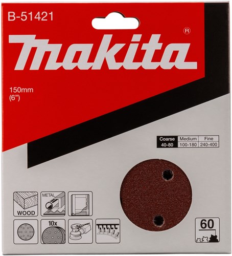 Makita accessoires makita b-51421 schuurschijf 150mm k60 red velcro