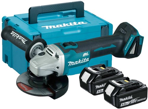 Afbeelding laden in galerijviewer, Makita dga506rtj 18v haakse slijper 125mm 5,0ah accu (2 st), snellader, mbox, met vastzetschakelaar
