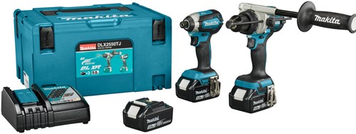 Makita dlx2550tj 18v combiset dhp492 (klop)boor- schroefmachine + dtd153 slagschroevendraaier (3x 5.0ah accu en lader) in mbox - dlx2550tj