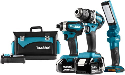 Makita dlx3090t 18v 5.0ah combiset accuboormachine ddf484 en slagschroevendraaier dtd153 + lamp dml801