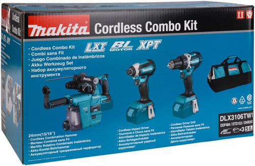 Afbeelding laden in galerijviewer, Makita dlx3106tw1 | lxt accu combiset 18v ddf484 + dtd153 + dhr242 in tas (3x 5.0ah accu + snellader) - dlx3106tw1
